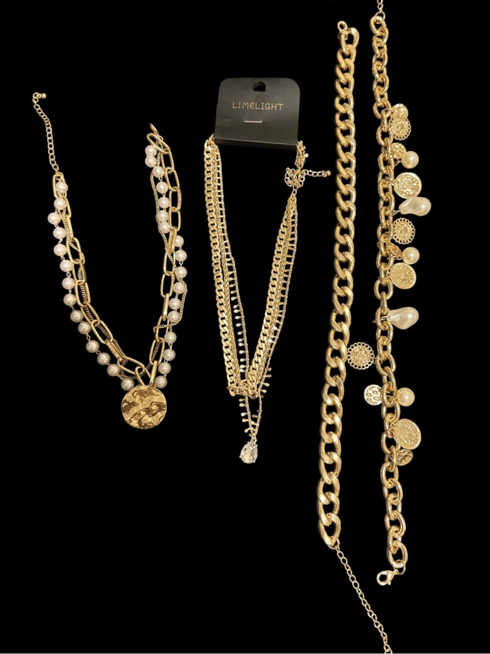 All 4 pieces Limelight Gold-Tone Layered Pearl & Coin Necklace Trio